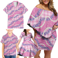 Pink Hawaii Palaka Honohono Pikake Family Matching Off Shoulder Short Dress and Hawaiian Shirt Hawaiian Orchid Lei Polynesian Pattern LT14 - Polynesian Pride