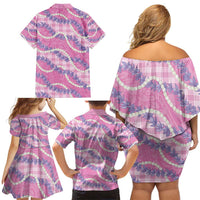 Pink Hawaii Palaka Honohono Pikake Family Matching Off Shoulder Short Dress and Hawaiian Shirt Hawaiian Orchid Lei Polynesian Pattern LT14 - Polynesian Pride