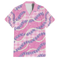 Pink Hawaii Palaka Honohono Pikake Family Matching Off Shoulder Short Dress and Hawaiian Shirt Hawaiian Orchid Lei Polynesian Pattern LT14 Dad's Shirt - Short Sleeve Pink - Polynesian Pride