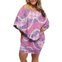 Pink Hawaii Palaka Honohono Pikake Family Matching Off Shoulder Short Dress and Hawaiian Shirt Hawaiian Orchid Lei Polynesian Pattern LT14 Pink - Polynesian Pride