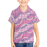 Pink Hawaii Palaka Honohono Pikake Family Matching Off Shoulder Short Dress and Hawaiian Shirt Hawaiian Orchid Lei Polynesian Pattern LT14 - Polynesian Pride