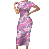 Pink Hawaii Palaka Honohono Pikake Family Matching Short Sleeve Bodycon Dress and Hawaiian Shirt Hawaiian Orchid Lei Polynesian Pattern - Polynesian Pride