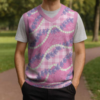 Pink Hawaii Palaka Honohono Pikake Christmas Knitted V-Neck Vest Hawaiian Orchid Lei Polynesian Pattern - Polynesian Pride