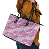 Pink Hawaii Palaka Honohono Pikake Leather Tote Bag Hawaiian Orchid Lei Polynesian Pattern - Polynesian Pride