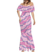 Pink Hawaii Palaka Honohono Pikake Mermaid Dress Hawaiian Orchid Lei Polynesian Pattern - Polynesian Pride