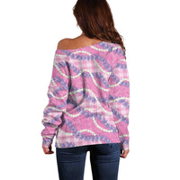 Pink Hawaii Palaka Honohono Pikake Off Shoulder Sweater Hawaiian Orchid Lei Polynesian Pattern - Polynesian Pride