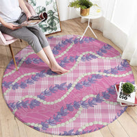 Pink Hawaii Palaka Honohono Pikake Round Carpet Hawaiian Orchid Lei Polynesian Pattern - Polynesian Pride