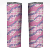 Pink Hawaii Palaka Honohono Pikake Skinny Tumbler Hawaiian Orchid Lei Polynesian Pattern - Polynesian Pride