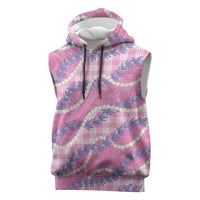 Pink Hawaii Palaka Honohono Pikake Sleeveless Hoodie Hawaiian Orchid Lei Polynesian Pattern - Polynesian Pride