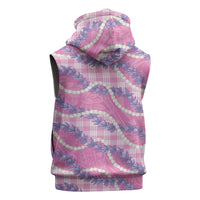 Pink Hawaii Palaka Honohono Pikake Sleeveless Hoodie Hawaiian Orchid Lei Polynesian Pattern - Polynesian Pride