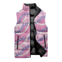 Pink Hawaii Palaka Honohono Pikake Sleeveless Puffer Jacket Hawaiian Orchid Lei Polynesian Pattern - Polynesian Pride