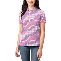 Pink Hawaii Palaka Honohono Pikake Women Polo Shirt Hawaiian Orchid Lei Polynesian Pattern LT14 - Polynesian Pride