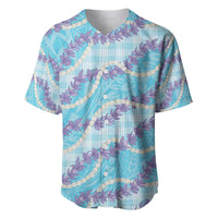 Blue Hawaii Palaka Honohono Pikake Baseball Jersey Hawaiian Orchid Lei Polynesian Pattern LT14 Blue - Polynesian Pride