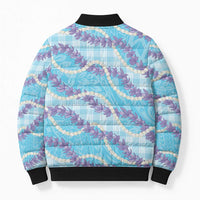 Blue Hawaii Palaka Honohono Pikake Bomber Puffer Jacket Hawaiian Orchid Lei Polynesian Pattern - Polynesian Pride