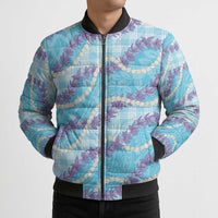 Blue Hawaii Palaka Honohono Pikake Bomber Puffer Jacket Hawaiian Orchid Lei Polynesian Pattern - Polynesian Pride