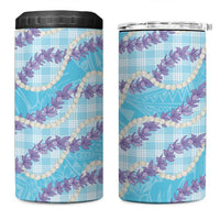 Blue Hawaii Palaka Honohono Pikake 4 in 1 Can Cooler Tumbler Hawaiian Orchid Lei Polynesian Pattern - Polynesian Pride