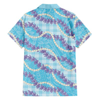 Blue Hawaii Palaka Honohono Pikake Family Matching Mermaid Dress and Hawaiian Shirt Hawaiian Orchid Lei Polynesian Pattern - Polynesian Pride