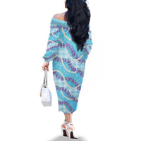 Blue Hawaii Palaka Honohono Pikake Family Matching Off The Shoulder Long Sleeve Dress and Hawaiian Shirt Hawaiian Orchid Lei Polynesian Pattern - Polynesian Pride