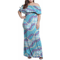 Blue Hawaii Palaka Honohono Pikake Family Matching Off Shoulder Maxi Dress and Hawaiian Shirt Hawaiian Orchid Lei Polynesian Pattern - Polynesian Pride