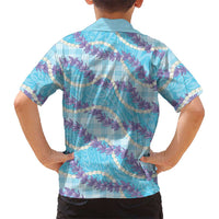 Blue Hawaii Palaka Honohono Pikake Family Matching Off Shoulder Short Dress and Hawaiian Shirt Hawaiian Orchid Lei Polynesian Pattern LT14 - Polynesian Pride