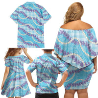 Blue Hawaii Palaka Honohono Pikake Family Matching Off Shoulder Short Dress and Hawaiian Shirt Hawaiian Orchid Lei Polynesian Pattern LT14 - Polynesian Pride