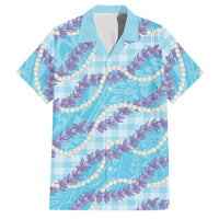Blue Hawaii Palaka Honohono Pikake Family Matching Off Shoulder Short Dress and Hawaiian Shirt Hawaiian Orchid Lei Polynesian Pattern LT14 Dad's Shirt - Short Sleeve Blue - Polynesian Pride