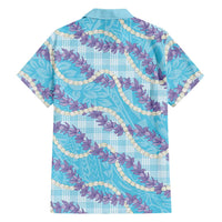 Blue Hawaii Palaka Honohono Pikake Family Matching Off Shoulder Short Dress and Hawaiian Shirt Hawaiian Orchid Lei Polynesian Pattern LT14 - Polynesian Pride