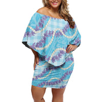 Blue Hawaii Palaka Honohono Pikake Family Matching Off Shoulder Short Dress and Hawaiian Shirt Hawaiian Orchid Lei Polynesian Pattern LT14 Blue - Polynesian Pride