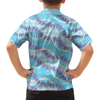 Blue Hawaii Palaka Honohono Pikake Family Matching Puletasi and Hawaiian Shirt Hawaiian Orchid Lei Polynesian Pattern - Polynesian Pride