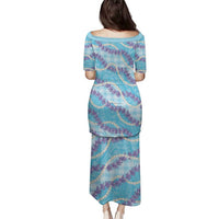 Blue Hawaii Palaka Honohono Pikake Family Matching Puletasi and Hawaiian Shirt Hawaiian Orchid Lei Polynesian Pattern - Polynesian Pride