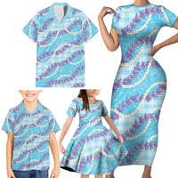 Blue Hawaii Palaka Honohono Pikake Family Matching Short Sleeve Bodycon Dress and Hawaiian Shirt Hawaiian Orchid Lei Polynesian Pattern - Polynesian Pride