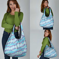 Blue Hawaii Palaka Honohono Pikake Grocery Bag Hawaiian Orchid Lei Polynesian Pattern - Polynesian Pride