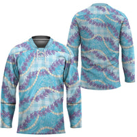 Blue Hawaii Palaka Honohono Pikake Hockey Jersey Hawaiian Orchid Lei Polynesian Pattern LT14 - Polynesian Pride