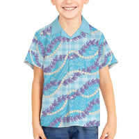 Blue Hawaii Palaka Honohono Pikake Kid Hawaiian Shirt Hawaiian Orchid Lei Polynesian Pattern - Polynesian Pride