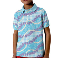 Blue Hawaii Palaka Honohono Pikake Kid Polo Shirt Hawaiian Orchid Lei Polynesian Pattern - Polynesian Pride