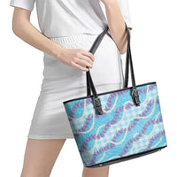 Blue Hawaii Palaka Honohono Pikake Leather Tote Bag Hawaiian Orchid Lei Polynesian Pattern - Polynesian Pride