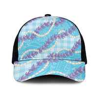 Blue Hawaii Palaka Honohono Pikake Mesh Trucker Cap Hawaiian Orchid Lei Polynesian Pattern - Polynesian Pride