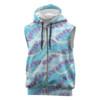 Blue Hawaii Palaka Honohono Pikake Sleeveless Zip Hoodie Hawaiian Orchid Lei Polynesian Pattern LT14 Blue - Polynesian Pride