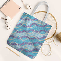 Blue Hawaii Palaka Honohono Pikake Tote Bag Hawaiian Orchid Lei Polynesian Pattern - Polynesian Pride