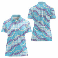 Blue Hawaii Palaka Honohono Pikake Women Polo Shirt Hawaiian Orchid Lei Polynesian Pattern - Polynesian Pride