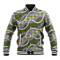 Green Hawaii Palaka Honohono Pikake Baseball Jacket Hawaiian Orchid Lei Polynesian Pattern - Polynesian Pride