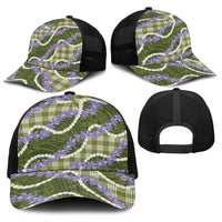 Green Hawaii Palaka Honohono Pikake Baseball Net Cap Hawaiian Orchid Lei Polynesian Pattern - Polynesian Pride