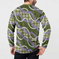 Green Hawaii Palaka Honohono Pikake Button Sweatshirt Hawaiian Orchid Lei Polynesian Pattern - Polynesian Pride