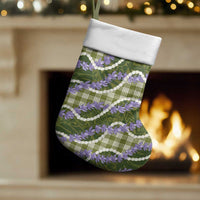 Green Hawaii Palaka Honohono Pikake Christmas Stocking Hawaiian Orchid Lei Polynesian Pattern - Polynesian Pride