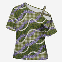 Green Hawaii Palaka Honohono Pikake Cross Shoulder Shirt Hawaiian Orchid Lei Polynesian Pattern LT14 Female Green - Polynesian Pride