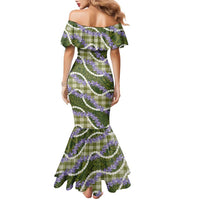 Green Hawaii Palaka Honohono Pikake Family Matching Mermaid Dress and Hawaiian Shirt Hawaiian Orchid Lei Polynesian Pattern - Polynesian Pride