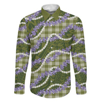 Green Hawaii Palaka Honohono Pikake Family Matching Off The Shoulder Long Sleeve Dress and Hawaiian Shirt Hawaiian Orchid Lei Polynesian Pattern - Polynesian Pride