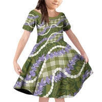 Green Hawaii Palaka Honohono Pikake Family Matching Off Shoulder Short Dress and Hawaiian Shirt Hawaiian Orchid Lei Polynesian Pattern LT14 Daughter's Dress Green - Polynesian Pride