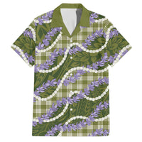 Green Hawaii Palaka Honohono Pikake Family Matching Off Shoulder Short Dress and Hawaiian Shirt Hawaiian Orchid Lei Polynesian Pattern LT14 Dad's Shirt - Short Sleeve Green - Polynesian Pride