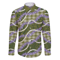 Green Hawaii Palaka Honohono Pikake Family Matching Off Shoulder Short Dress and Hawaiian Shirt Hawaiian Orchid Lei Polynesian Pattern LT14 Dad's Shirt - Long Sleeve Green - Polynesian Pride